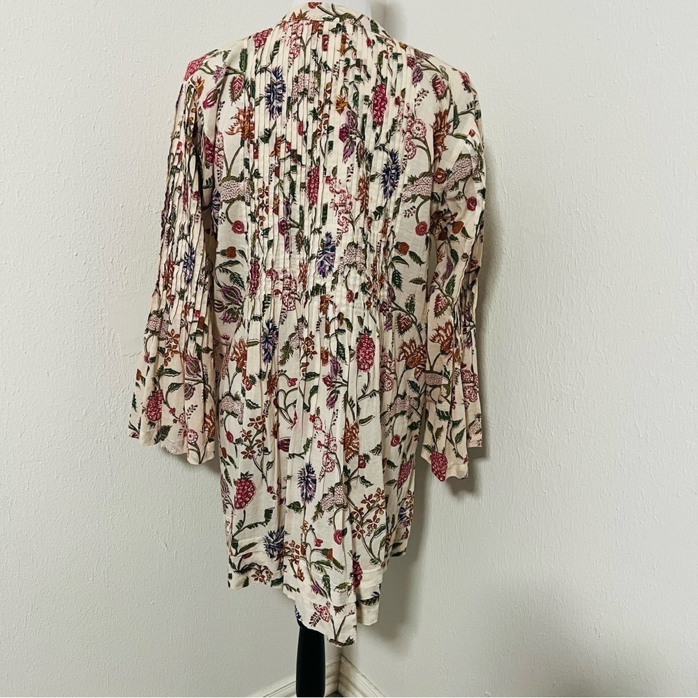 Passementrie Ofelia Blouse Cream And Red Pleated Tunic Mandarin Collar Large — image 8 of 8